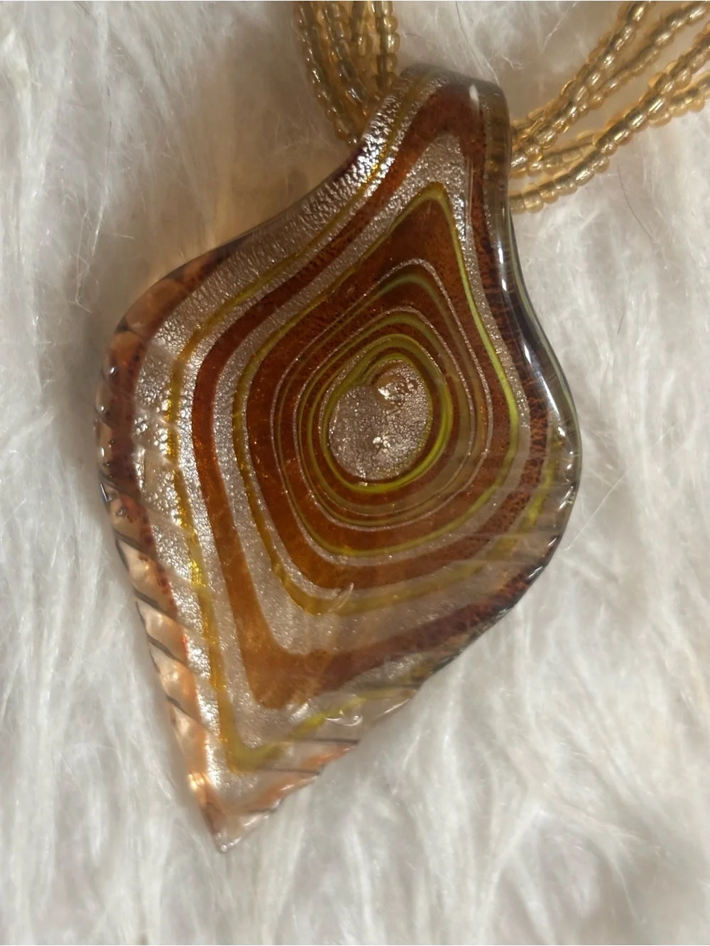 Venetian Murano-Style Art Glass Leaf Beaded Pendant Statement Necklace Handblown - Picture 5 of 5